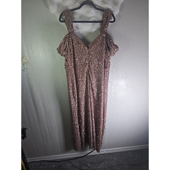 Sequined Gown Plus 2X Pink Prom Dress Holiday Christmas Formal Cocktail Chic - Picture 7 of 8